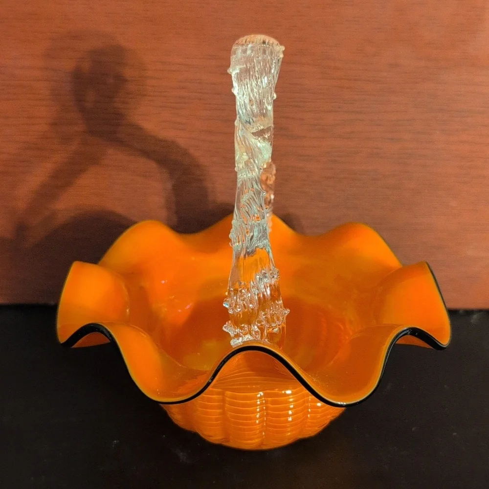 Vintage Hand Blown Glass Basket - Picture 2 of 6